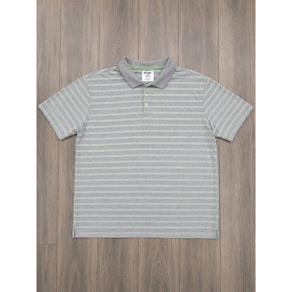 Wrangler Hero Mens 2XL Gray Green Stripe Polo Shirt Casual Cotton Blend
